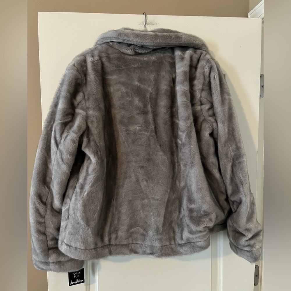Sam Edelman Taupe Notch Collar Faux Fur Designer Jacket Women’s Size XL - Picture 4 of 16